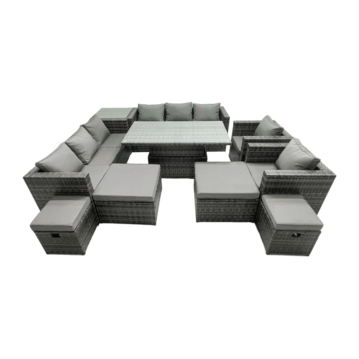 Fimous 12-Seat Dark Grey PE Rattan Outdoor Dining & Sofa Set. - Dark Grey – image 1