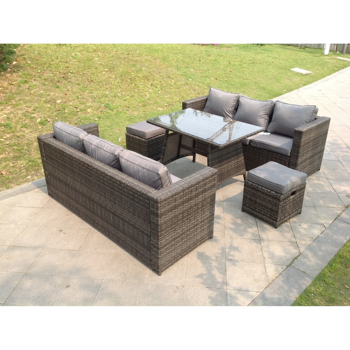 8 Seater Rattan Sofa Set Outdoor Garden Furniture - Dark Grey Mixed – image 2