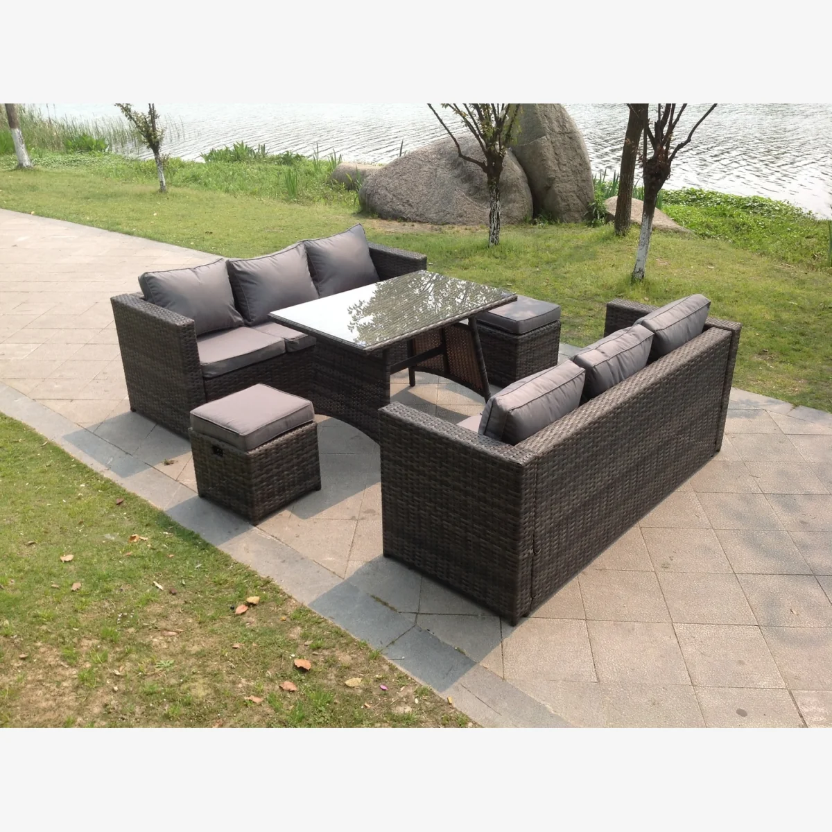 8 Seater Rattan Sofa Set Outdoor Garden Furniture - Dark Grey Mixed – image 1