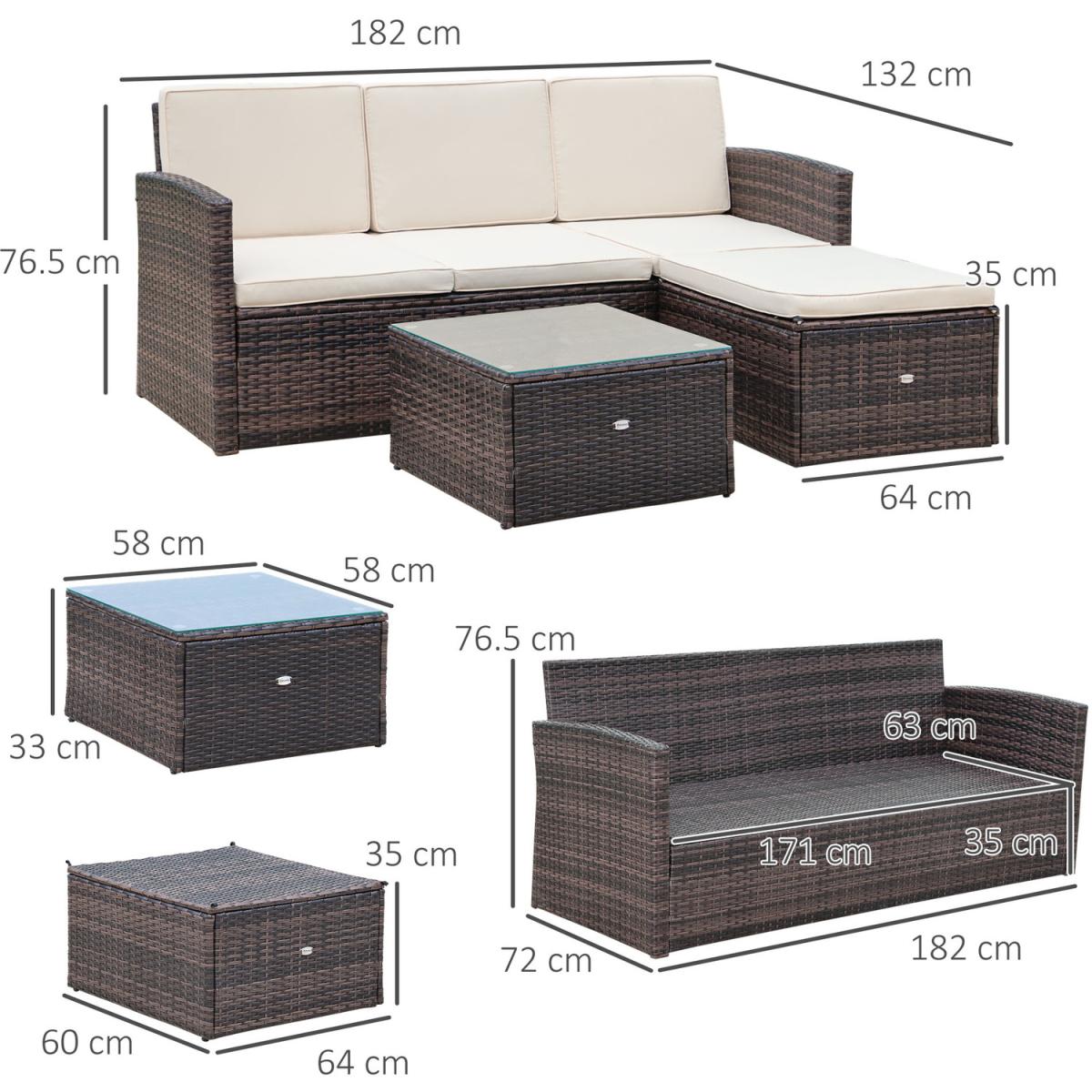 3pc PE Rattan Wicker Set Storage 3-seater - Brown – image 2
