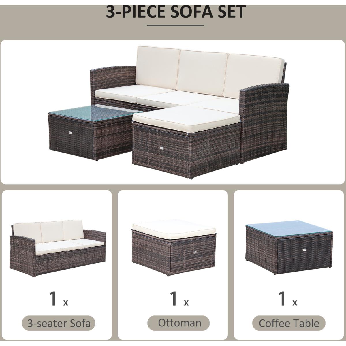 3pc PE Rattan Wicker Set Storage 3-seater - Brown – image 3