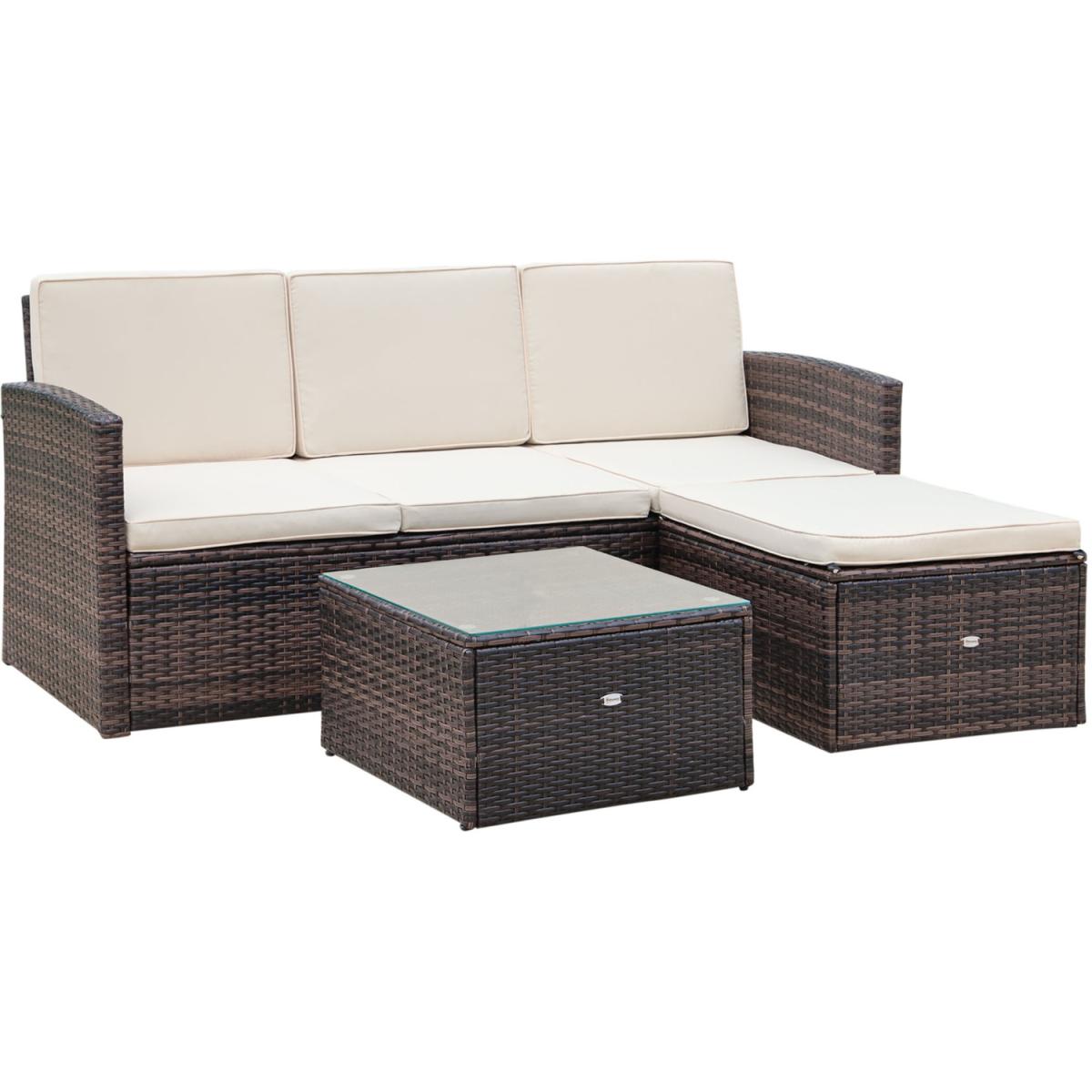 3pc PE Rattan Wicker Set Storage 3-seater - Brown – image 6