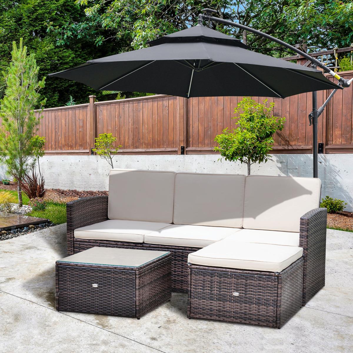 3pc PE Rattan Wicker Set Storage 3-seater - Brown – image 1