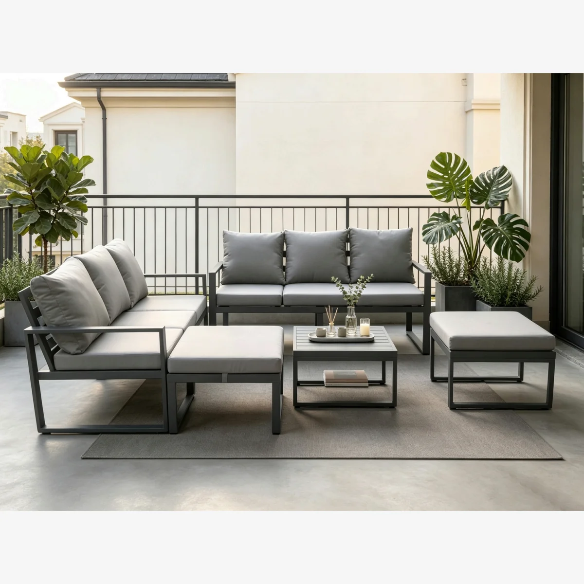 Aluminium 5 Pieces Garden Furniture Sofa Set Cushions 8 Seater Patio Set - Dark grey – image 1