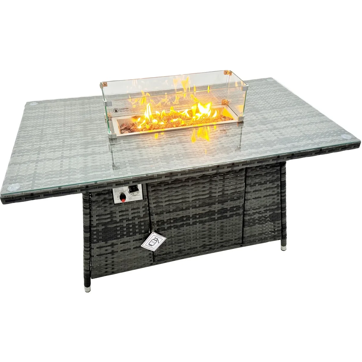 Fimous 12-Seat Poly Rattan Outdoor Corner Sofa Set with Fire Pit Table Dark Grey - Dark grey mixed rattan with dark grey fabric – image 2