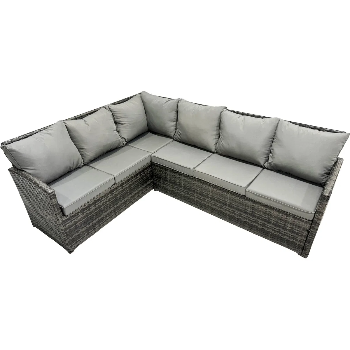 Fimous 12-Seat Poly Rattan Outdoor Corner Sofa Set with Fire Pit Table Dark Grey - Dark grey mixed rattan with dark grey fabric – image 3