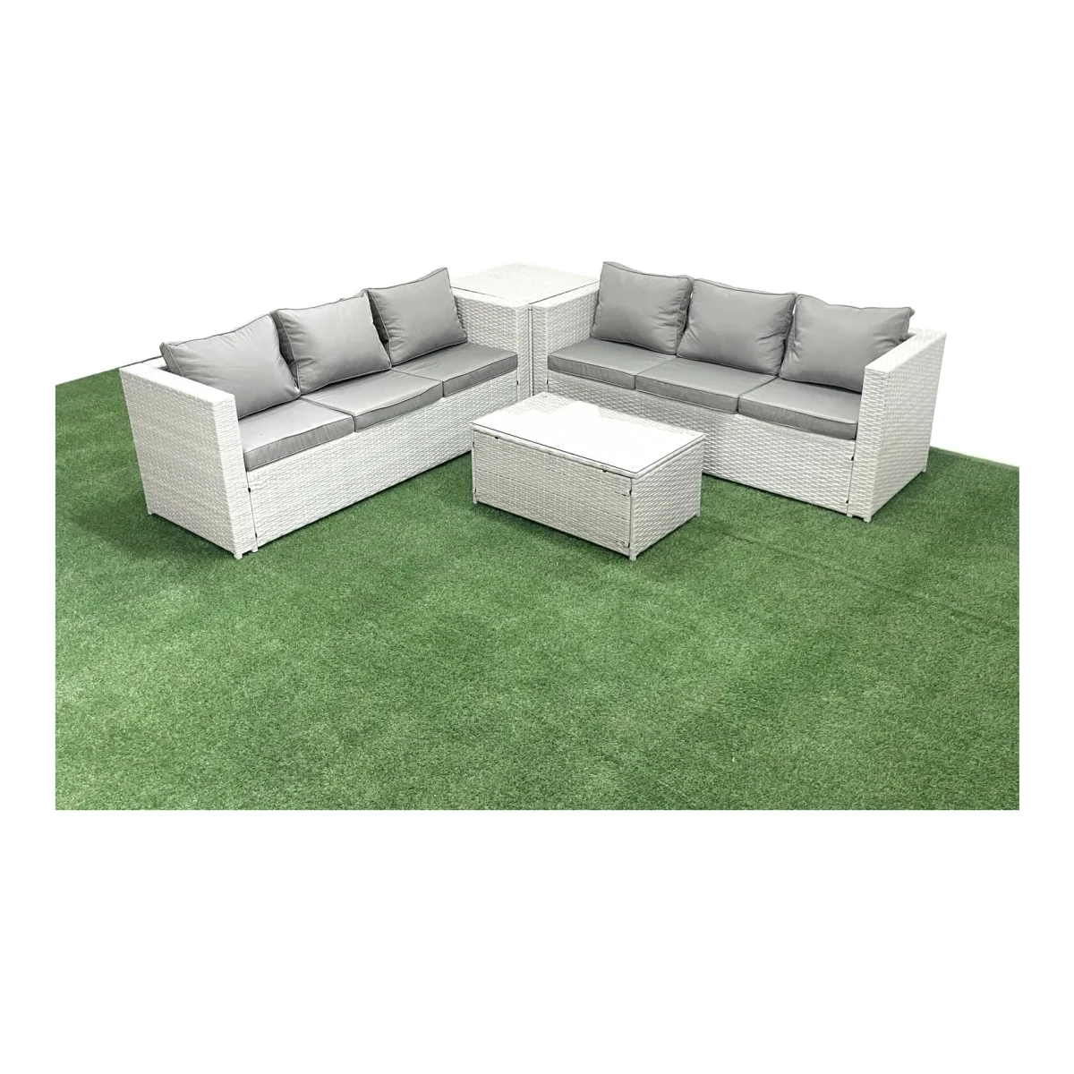 Fimous Garden 6-Seater PE Rattan Sofa Set with Side Table Light Grey Mixed - Light grey mixed rattan – image 1