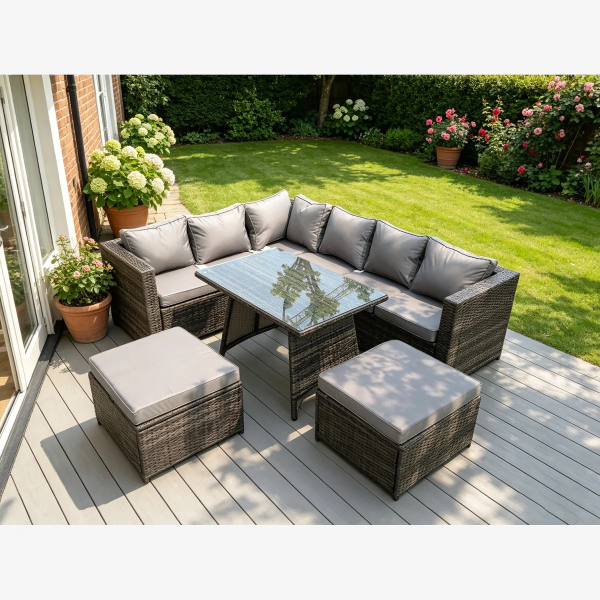 8 Seater Rattan Corner Sofa Set Garden Furniture Outdoor - Dark Grey Mixed – image 1
