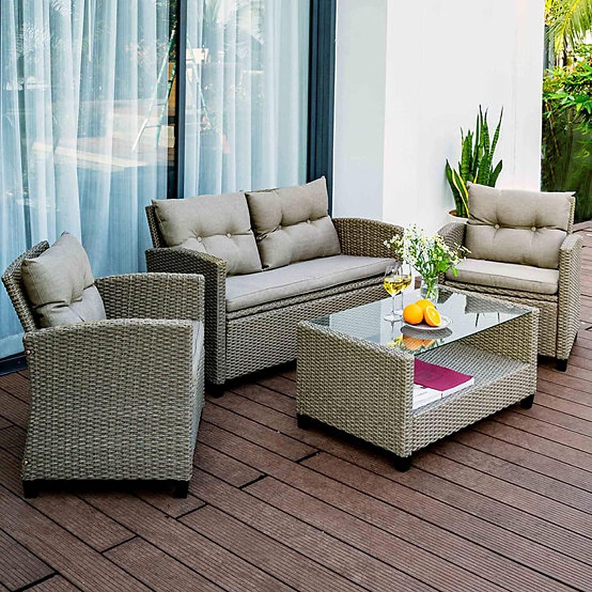 Natural Outdoor 4pc Rattan Garden Set Furniture - Brown – image 2