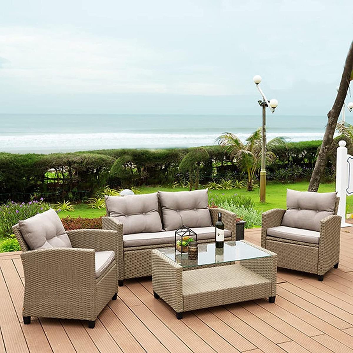 Natural Outdoor 4pc Rattan Garden Set Furniture - Brown – image 1