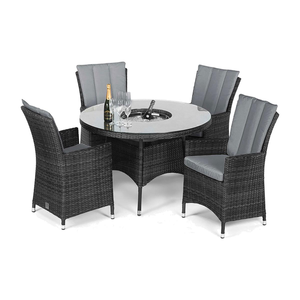 Maze LA 4 Seat Round Rattan Dining Set Grey with Integrated Ice Bucket - Grey – image 1