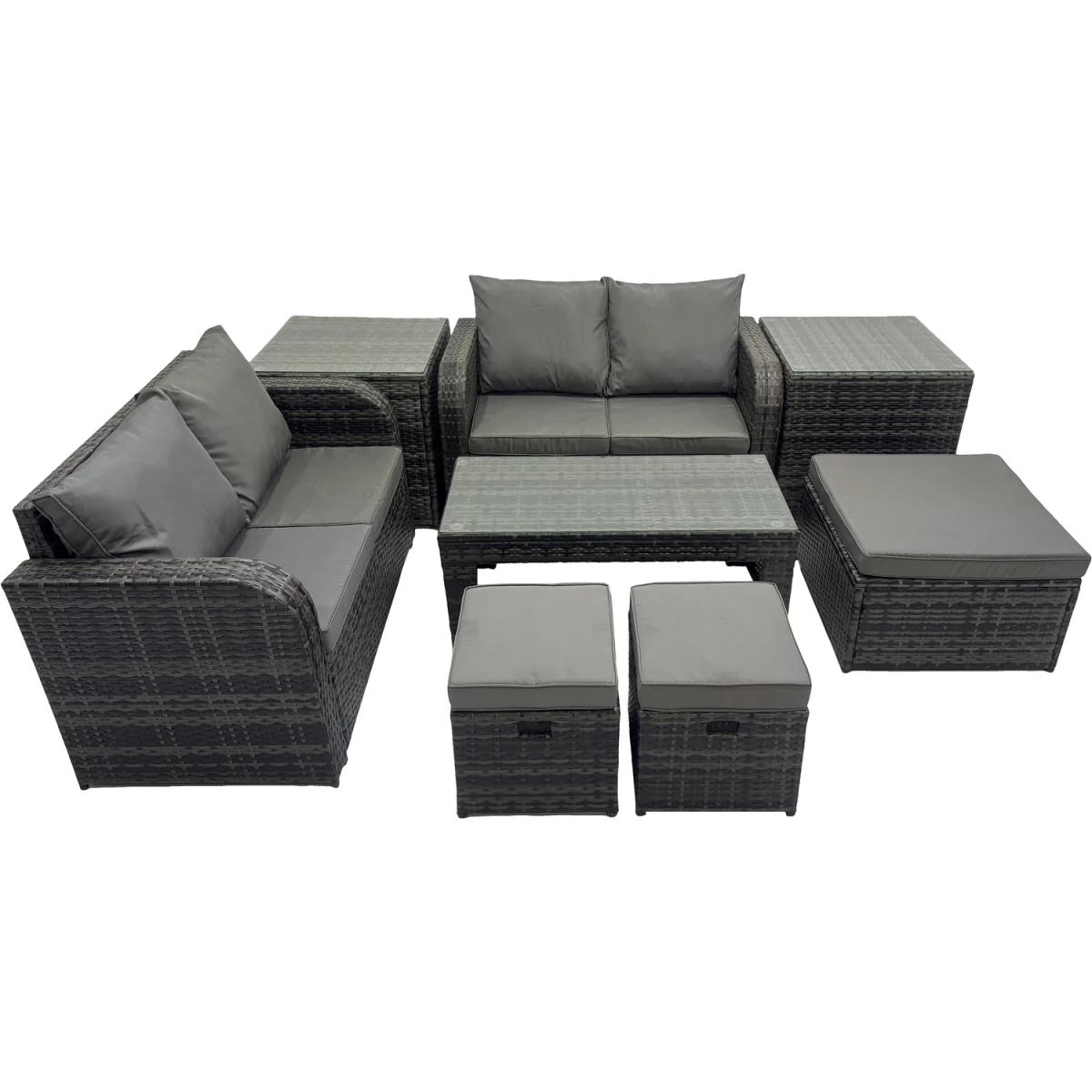 Fimous 7-Seat Rattan Outdoor Sofa Set with Coffee Table and Side Tables, Dark Grey Mixed. - Dark Grey Mixed – image 4