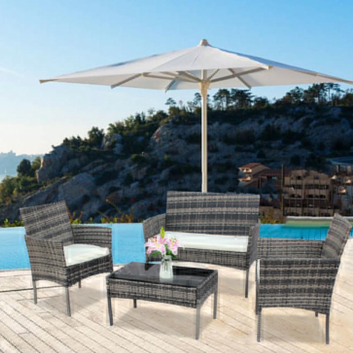 4 Seat Brown Rattan Furniture Set - Grey – image 2