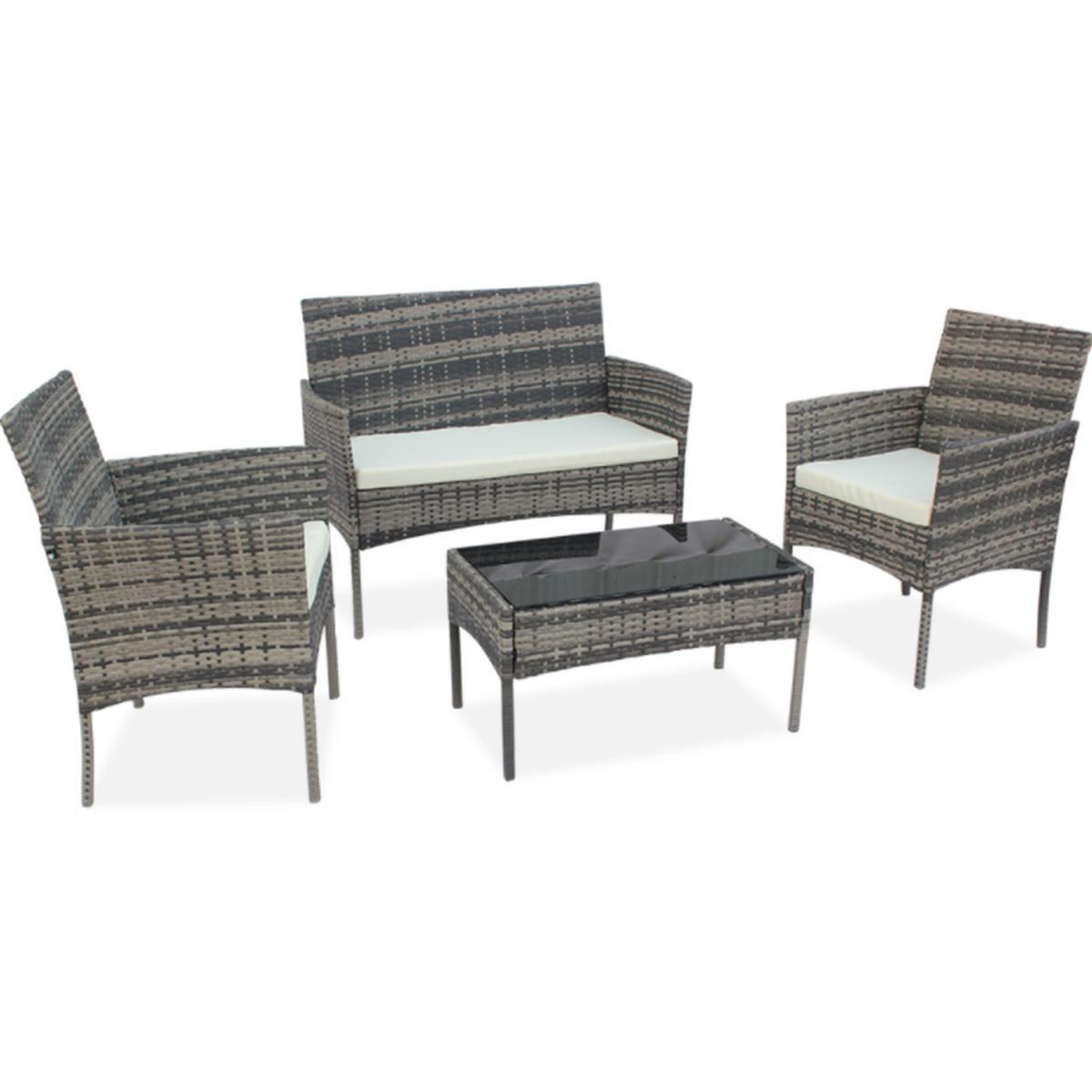 4 Seat Brown Rattan Furniture Set - Grey – image 3