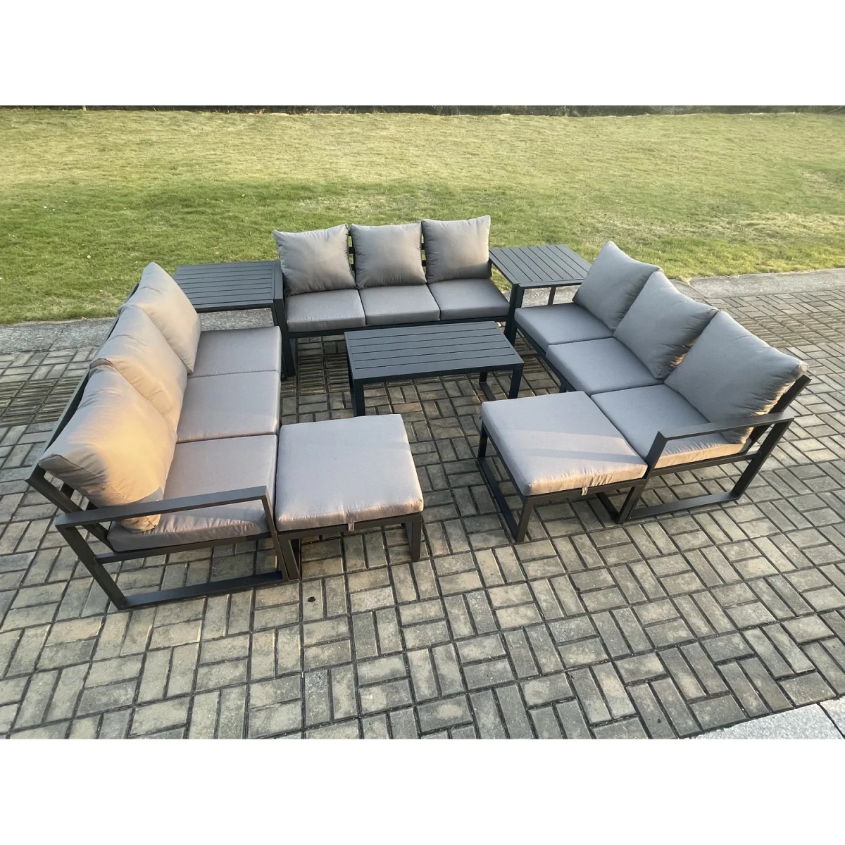 Fimous Aluminium Outdoor Garden Sofa Set with Cushions, Dark Grey. - Dark grey powder coated with dark grey fabric – image 2