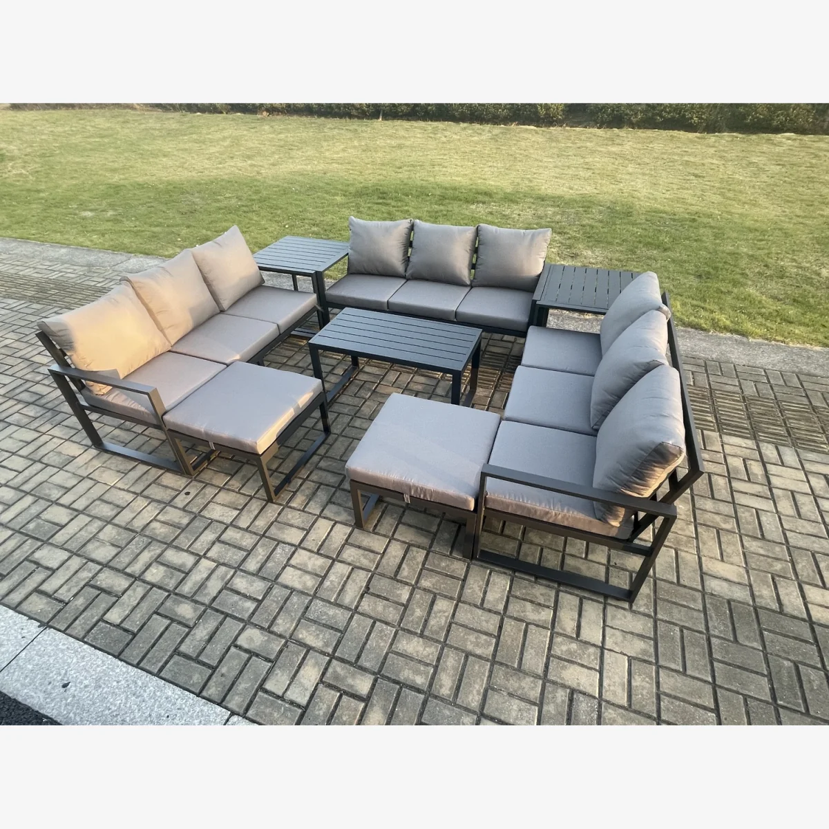 Fimous Aluminium Outdoor Garden Sofa Set with Cushions, Dark Grey. - Dark grey powder coated with dark grey fabric – image 1