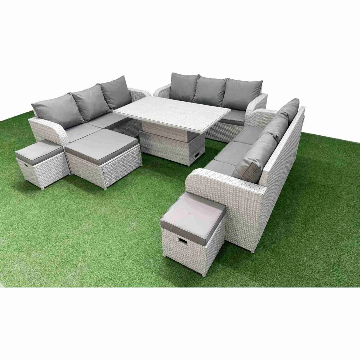 Fimous 12-Seater PE Rattan Garden Lounge Set with Adjustable Lifting Table, Light Grey - Light grey – image 5