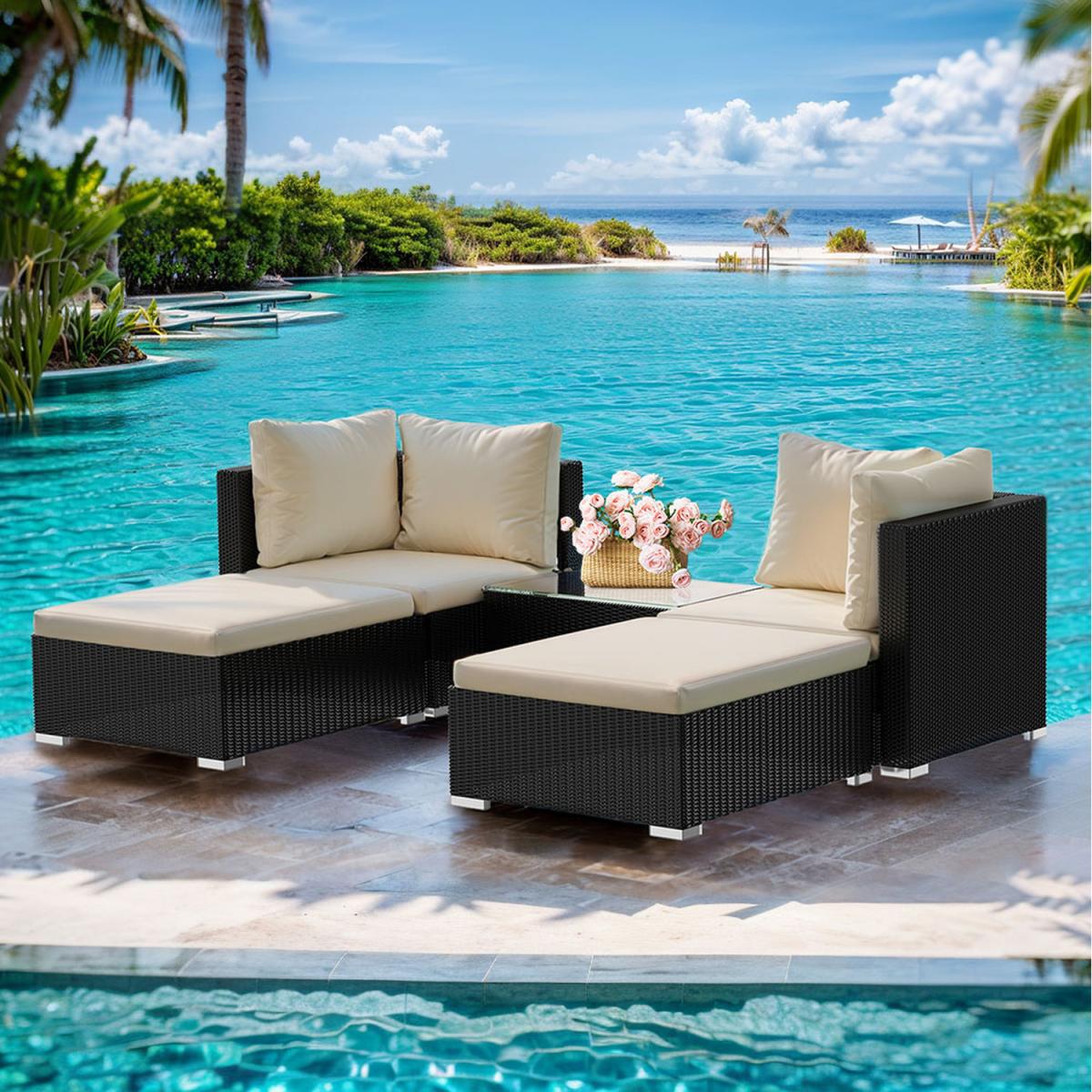 5-Piece Outdoor Rattan Furniture Set - Black