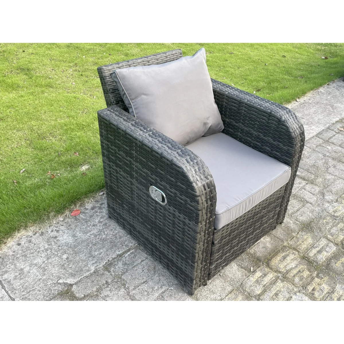 Fimous Rattan Outdoor Sofa Set with Lift-Top Table & Recliners, Dark Grey - Dark Grey – image 2