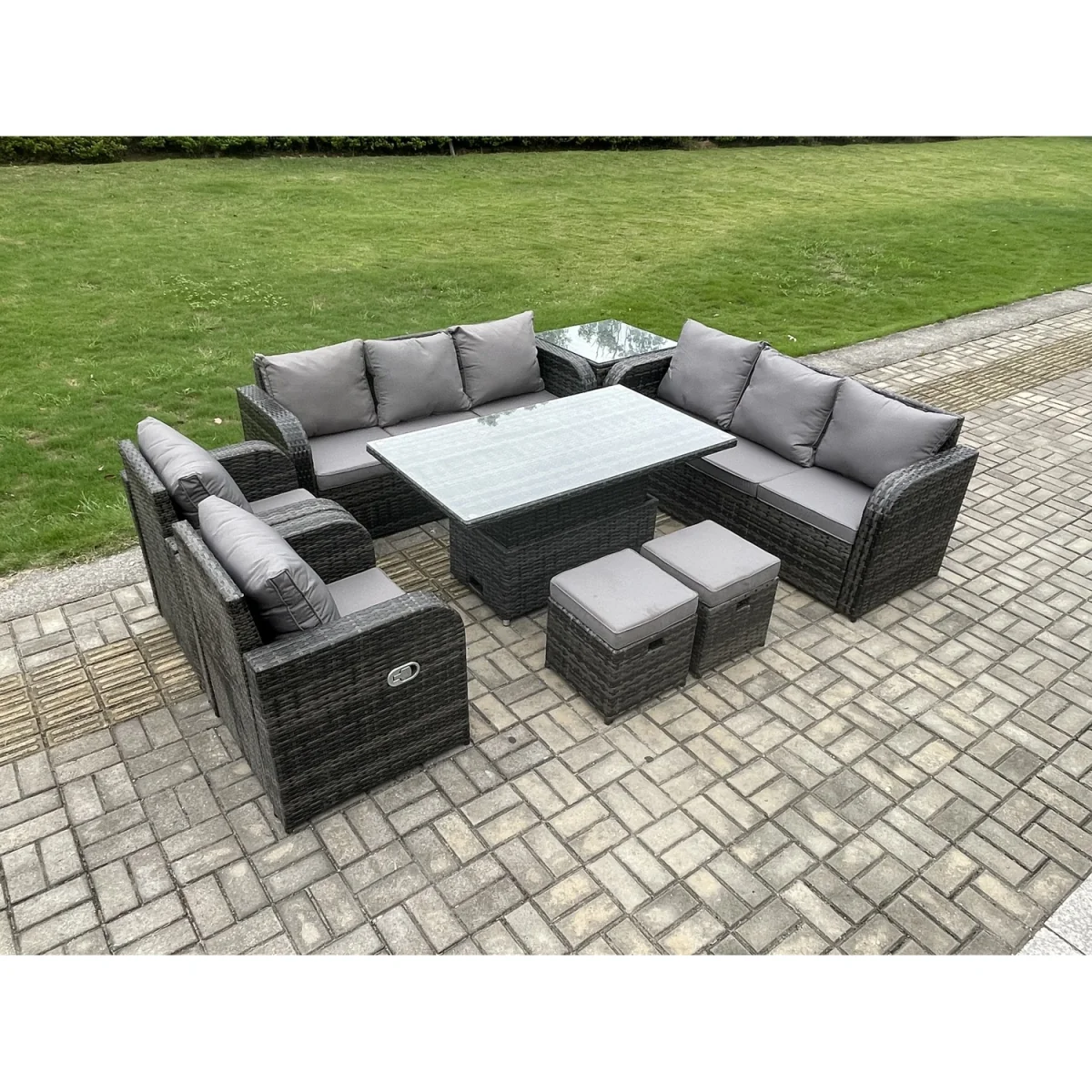 Fimous Rattan Outdoor Sofa Set with Lift-Top Table & Recliners, Dark Grey - Dark Grey – image 3