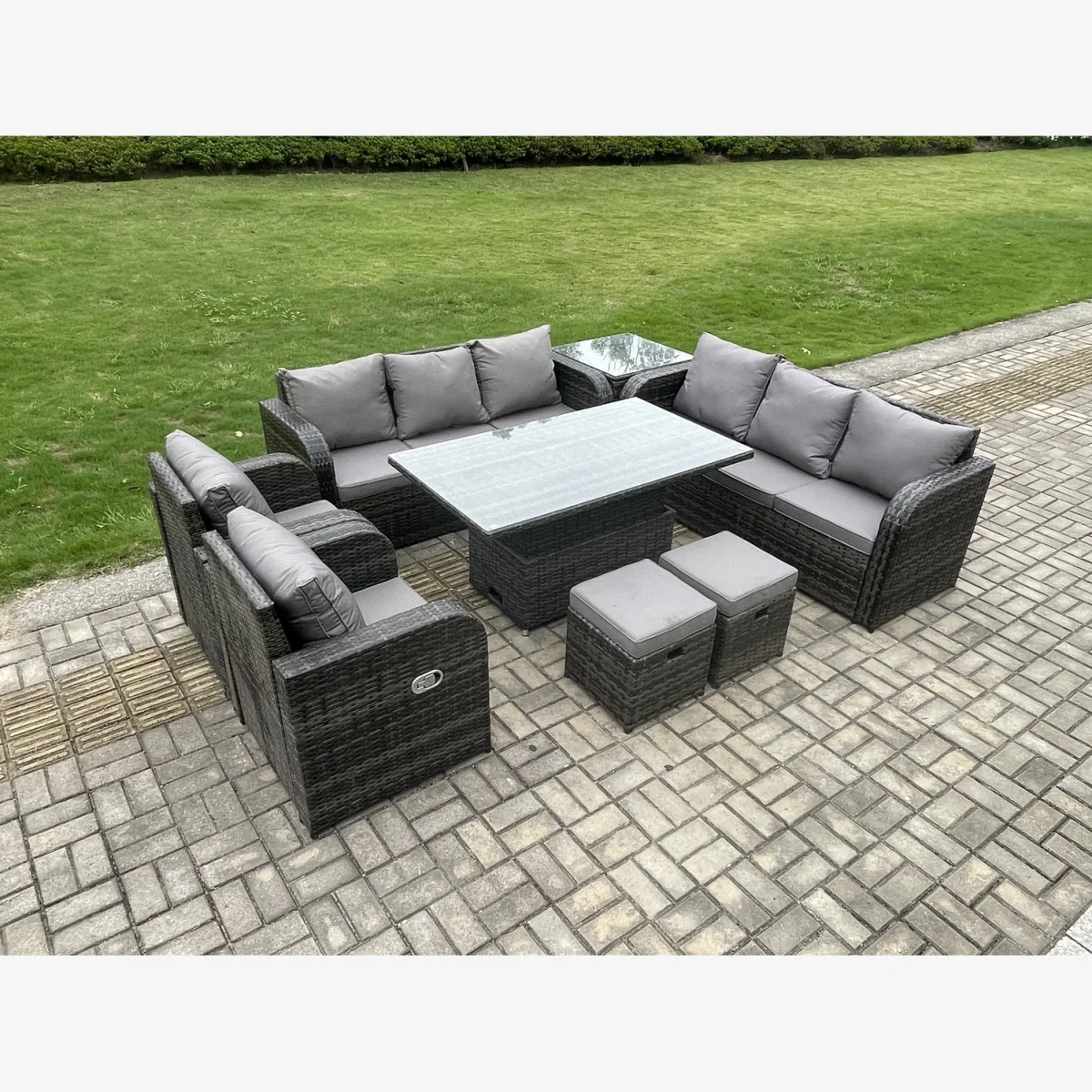 Fimous Rattan Outdoor Sofa Set with Lift-Top Table & Recliners, Dark Grey - Dark Grey – image 1