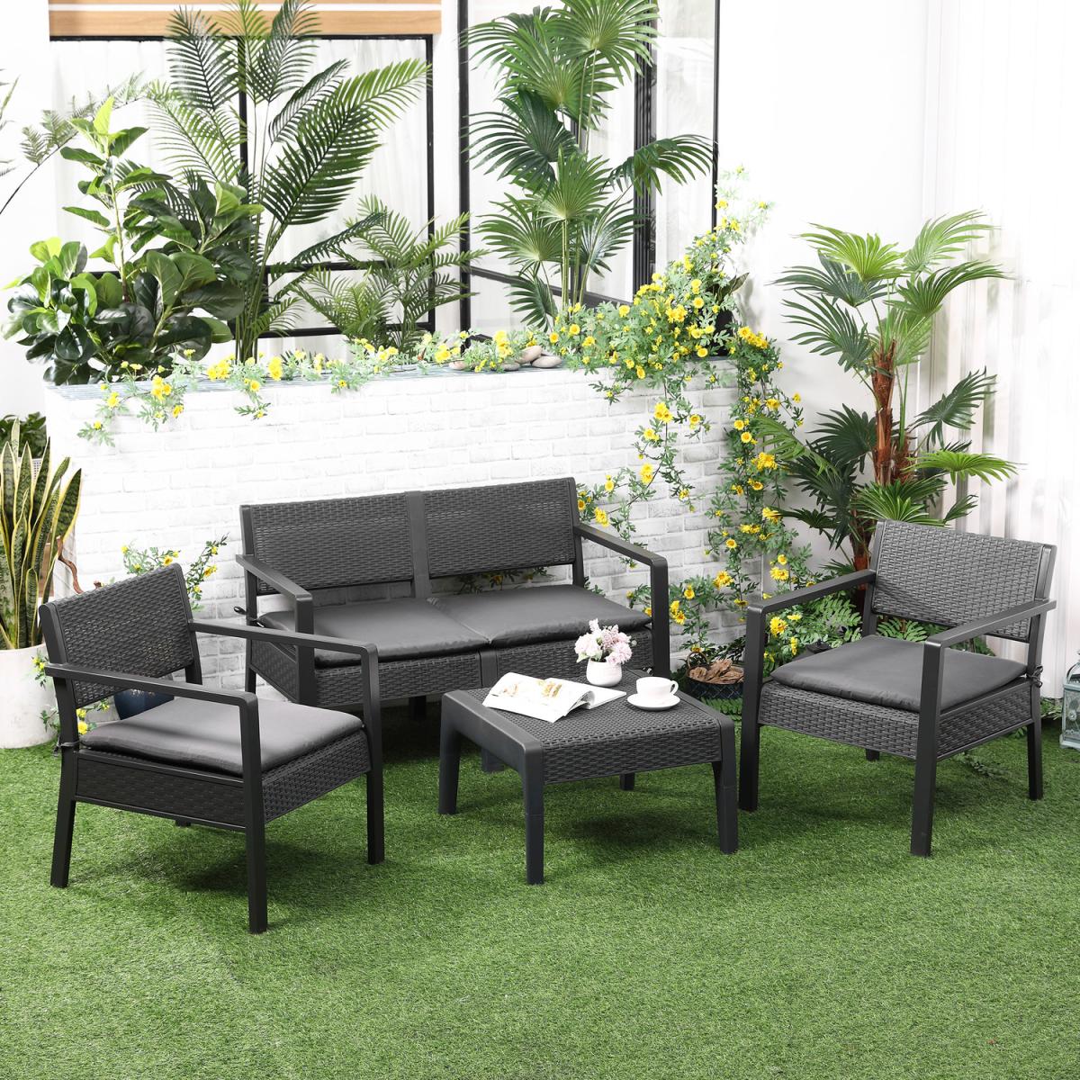Outdoor Garden PP Rattan Style Sofa Set 4 PCS - Grey – image 7