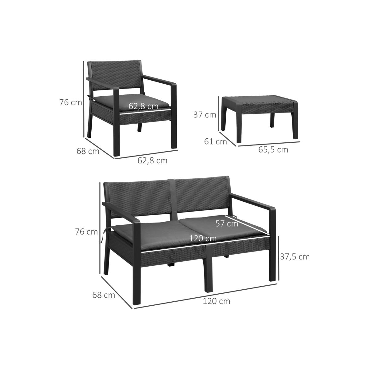 Outdoor Garden PP Rattan Style Sofa Set 4 PCS - Grey – image 1