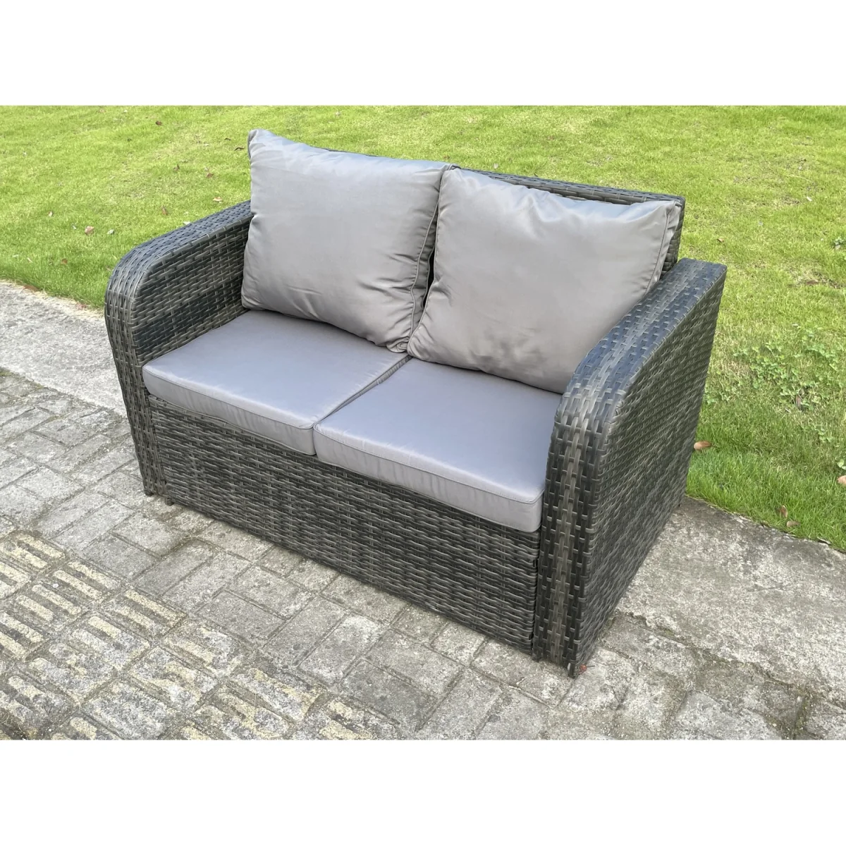 Fimous Rattan Outdoor Garden Sofa Set with Rising Table and Reclining Chairs - Dark Grey - Dark Grey – image 2