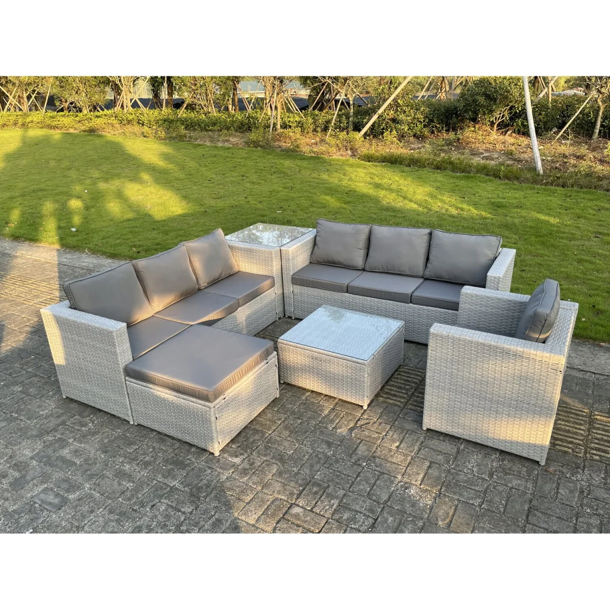 Light Grey Outdoor Rattan Garden Furniture Set Corner Sofa Set - Light Grey Mixed – image 3