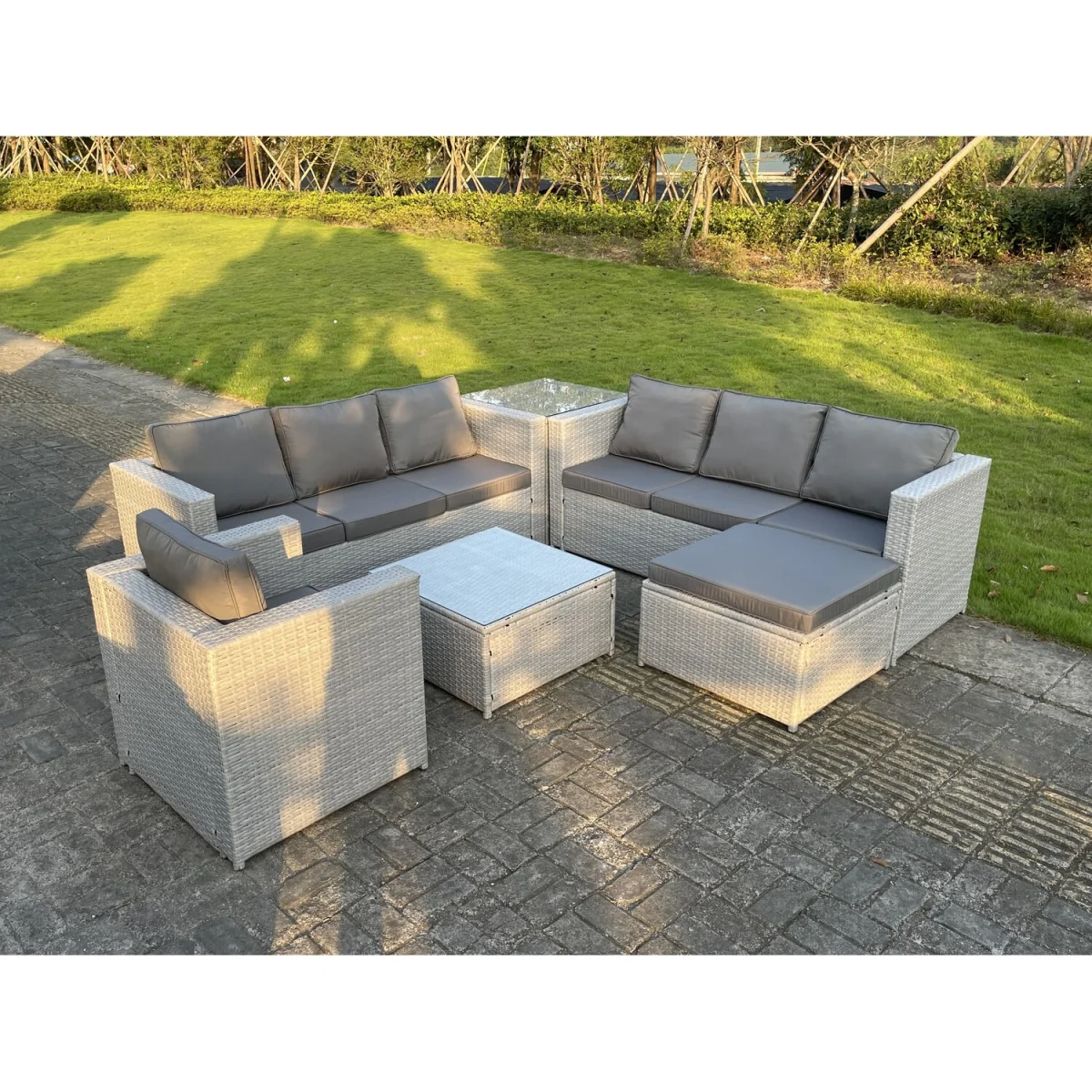 Light Grey Outdoor Rattan Garden Furniture Set Corner Sofa Set - Light Grey Mixed – image 4