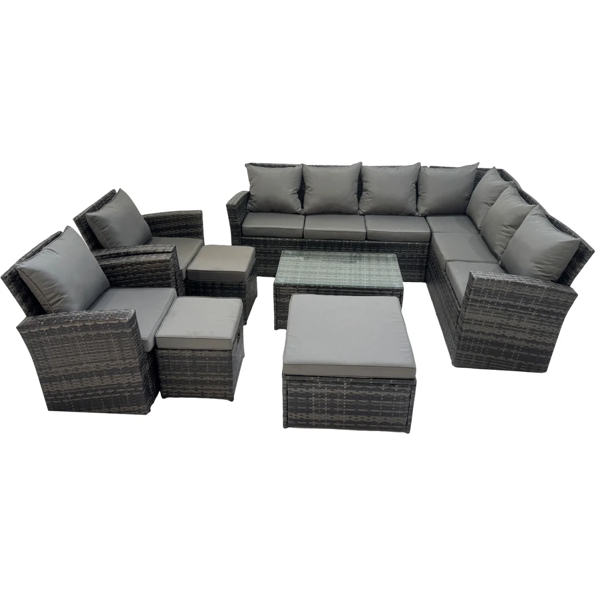 Fimous Rattan Garden Sofa Set 11-Seater Dark Grey Mixed - Dark Grey Mixed – image 5