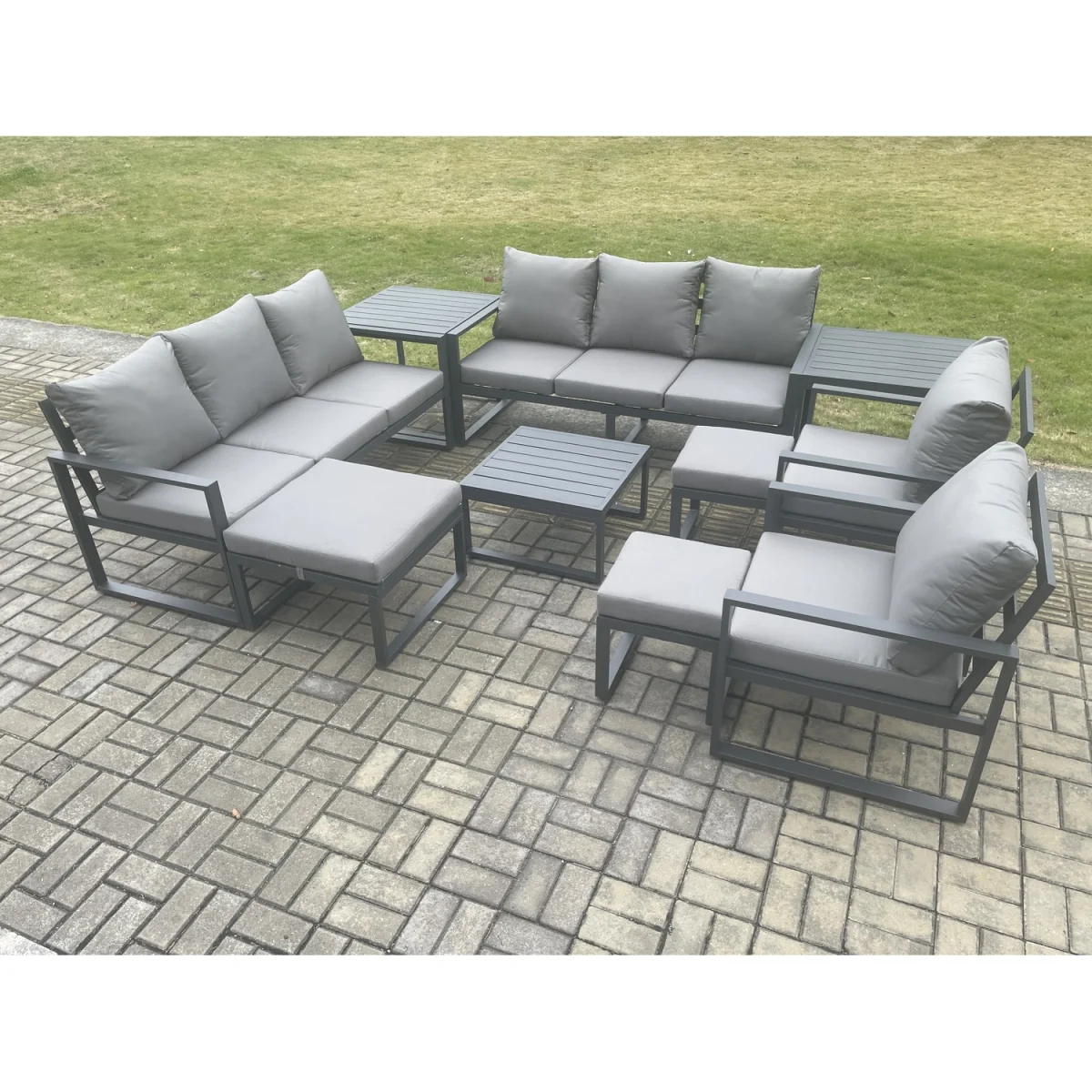 Fimous 10-piece Aluminium Outdoor Sofa Set with Tables & Stools Dark Grey - Dark Grey – image 5