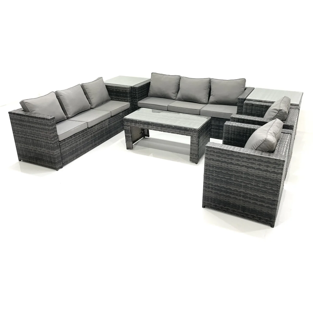 Fimous Dark Grey Mixed Rattan 8-Seater Garden Sofa Set with Coffee Table and 2 Side Tables. - Dark Grey Mixed – image 5