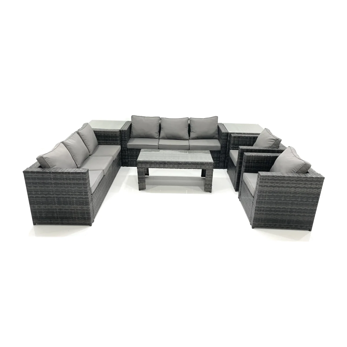 Fimous Dark Grey Mixed Rattan 8-Seater Garden Sofa Set with Coffee Table and 2 Side Tables. - Dark Grey Mixed – image 1