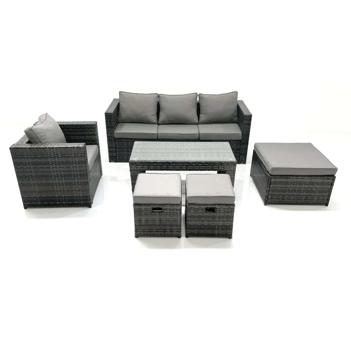 Fimous 7-Seat Dark Grey Rattan Outdoor Sofa Set - Dark grey mixed PE Rattan – image 5