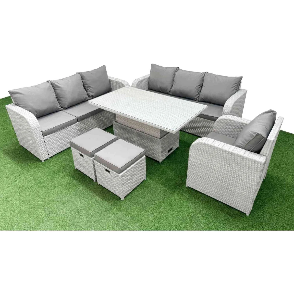 Fimous 9-Seater Poly Rattan Outdoor Sofa Set with Recliners & Lift Table - Light Grey Mixed – image 5