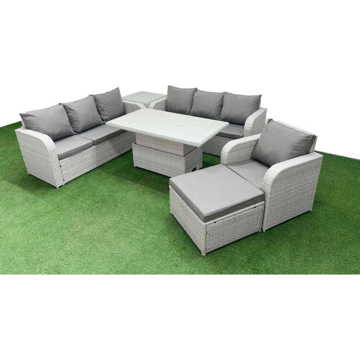 Fimous 8-Seater Poly Rattan Outdoor Sofa Set with Reclining Chairs Light Grey - Light grey rattan with dark grey fabric – image 5