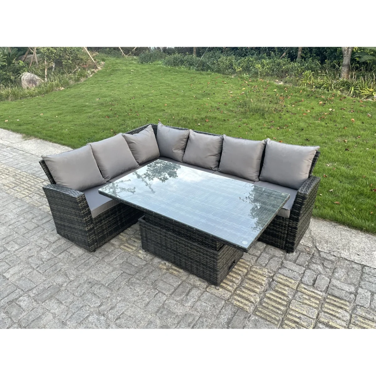 Outdoor Rattan Corner Sofa Garden Furniture High Back Sofa Set 6 Seater - Dark Grey Mixed – image 2