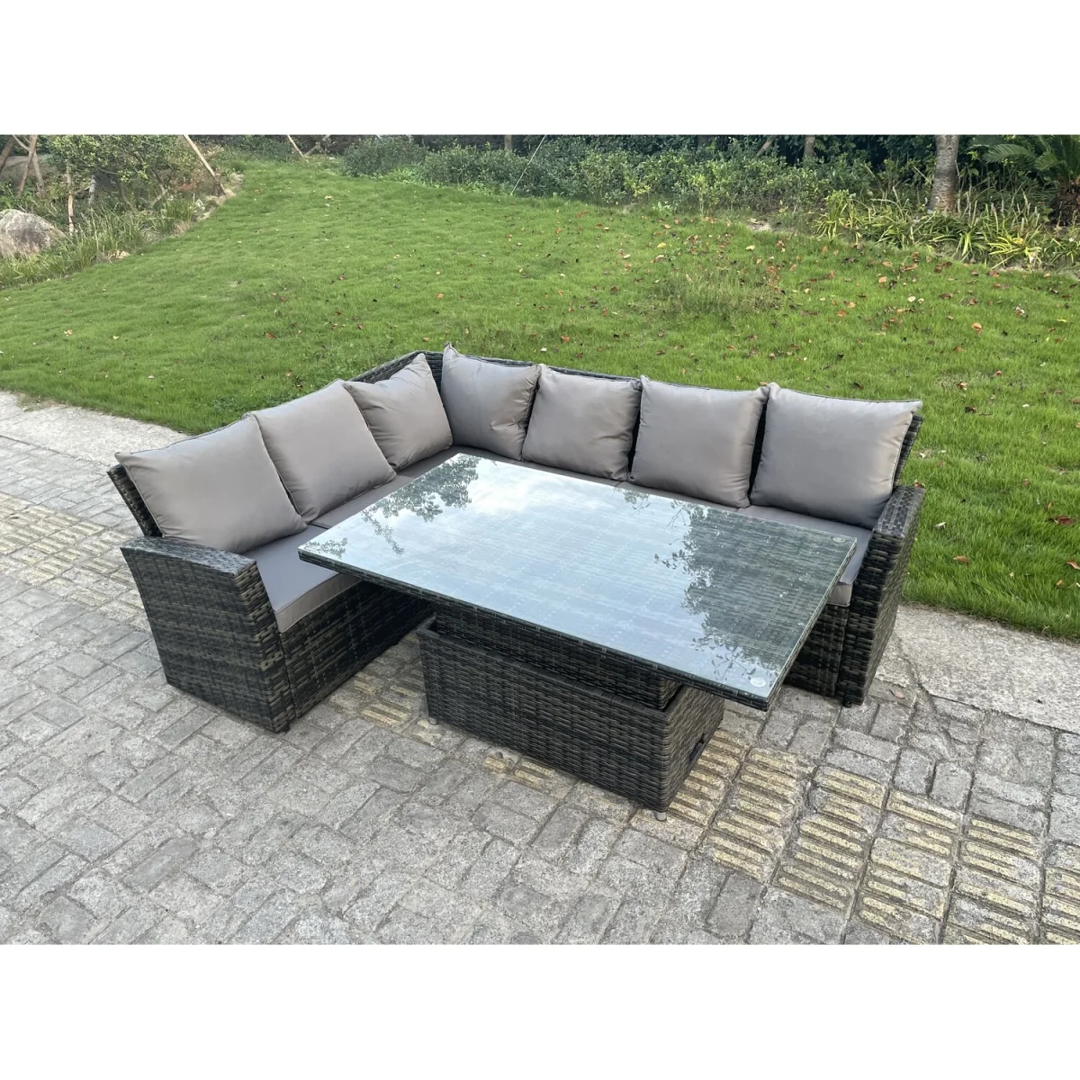 Outdoor Rattan Corner Sofa Garden Furniture High Back Sofa Set 6 Seater - Dark Grey Mixed – image 3