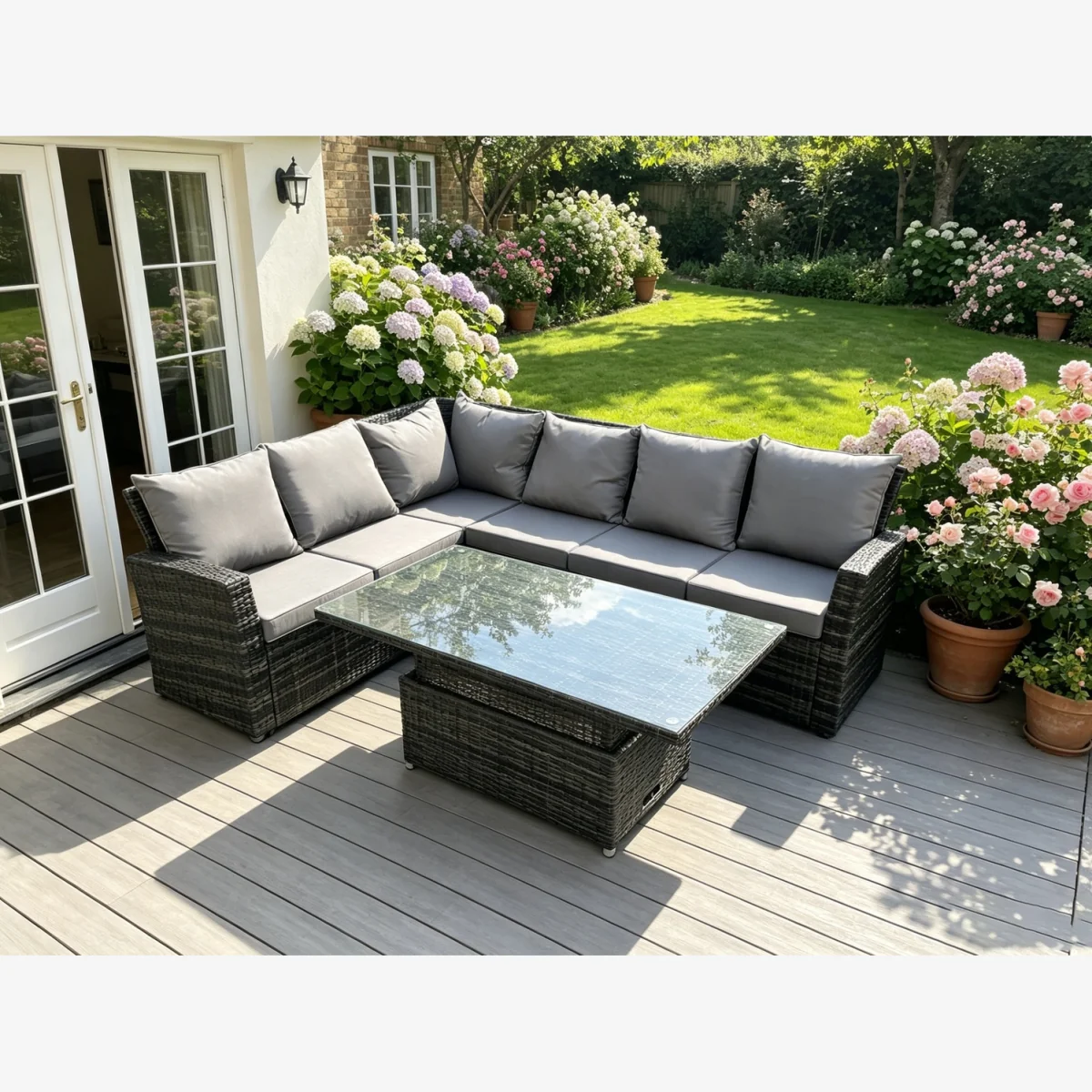 Outdoor Rattan Corner Sofa Garden Furniture High Back Sofa Set 6 Seater - Dark Grey Mixed – image 1
