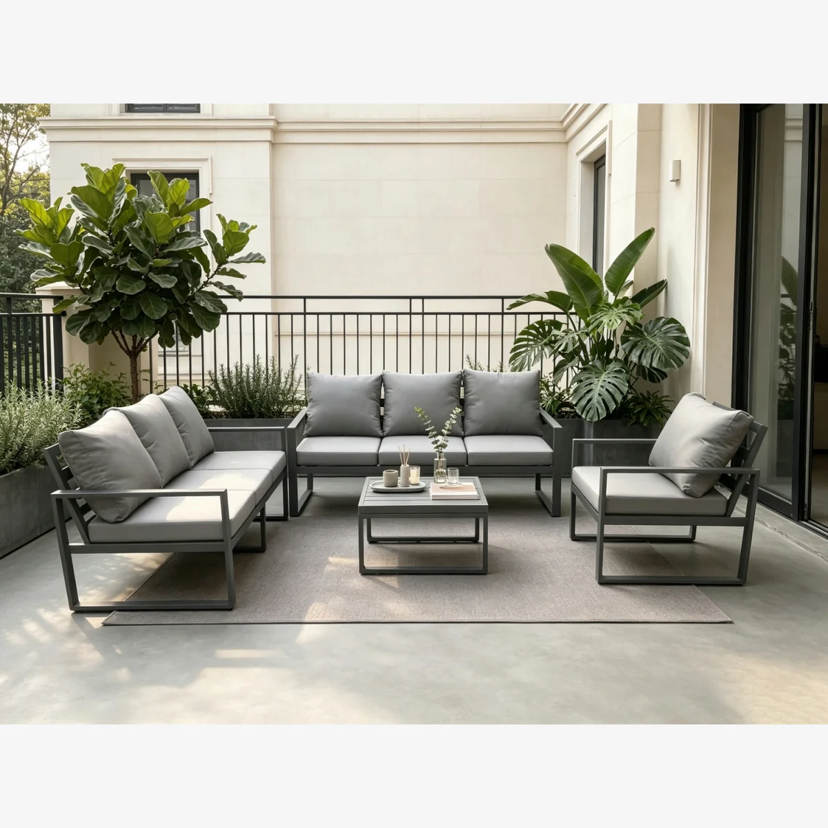 Aluminium 7 Seater Garden Furniture Lounge Sofa Set Square Coffee Table Chair - Dark grey