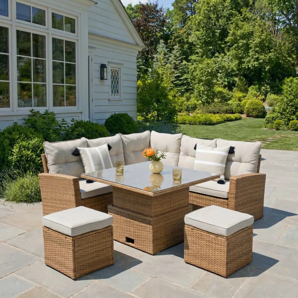 St. Tropez Garden Corner Sofa Set with Rising Table - Brown – image 12