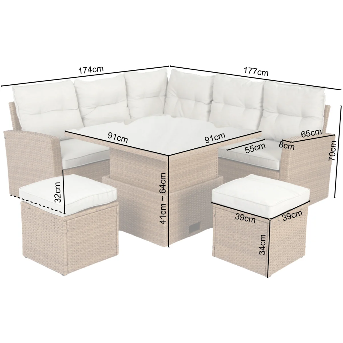 St. Tropez Garden Corner Sofa Set with Rising Table - Brown – image 13