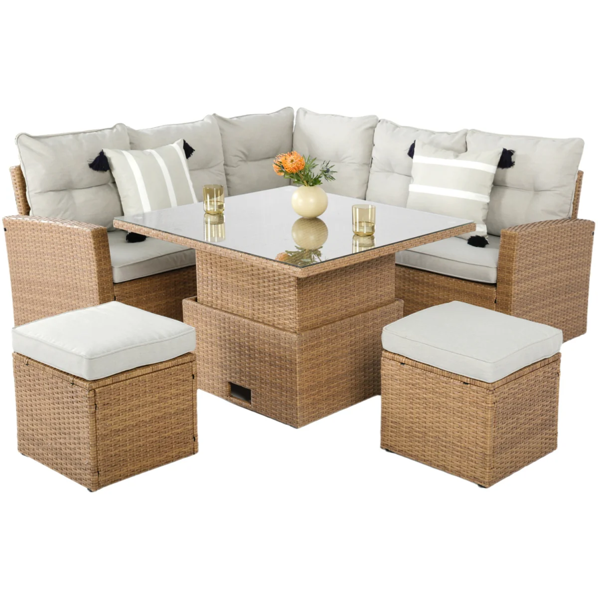 St. Tropez Garden Corner Sofa Set with Rising Table - Brown – image 10