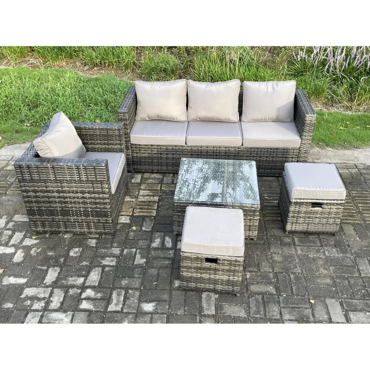 Fimous 5-Piece Outdoor Rattan Sofa Set Dark Grey Mixed - Dark Grey Mixed – image 5