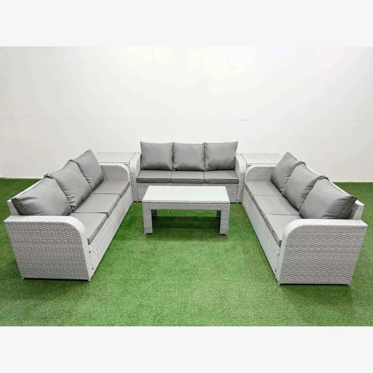 Fimous 9-Seater PE Rattan Outdoor Sofa Set with Coffee & Side Tables, Light Grey - Light Grey – image 1