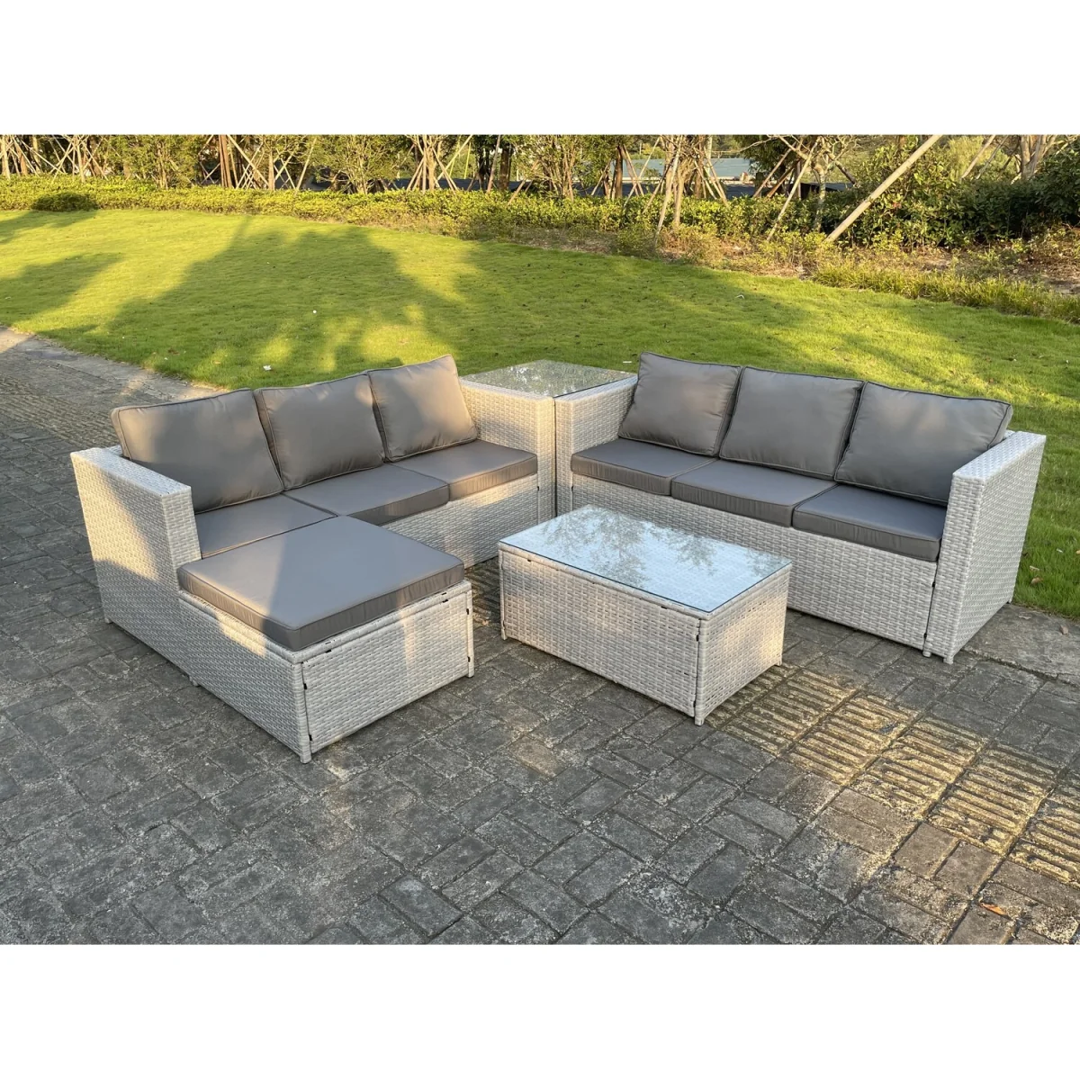 Light Grey Outdoor Rattan Garden Furniture Set Lounge Sofa Set - Light Grey Mixed – image 4