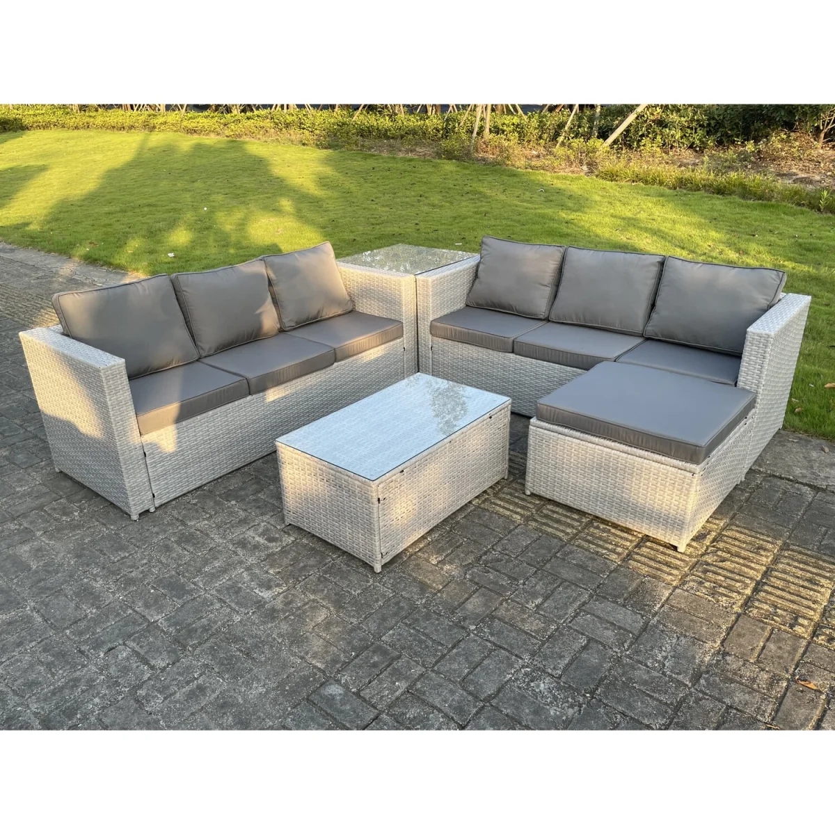 Light Grey Outdoor Rattan Garden Furniture Set Lounge Sofa Set - Light Grey Mixed – image 5