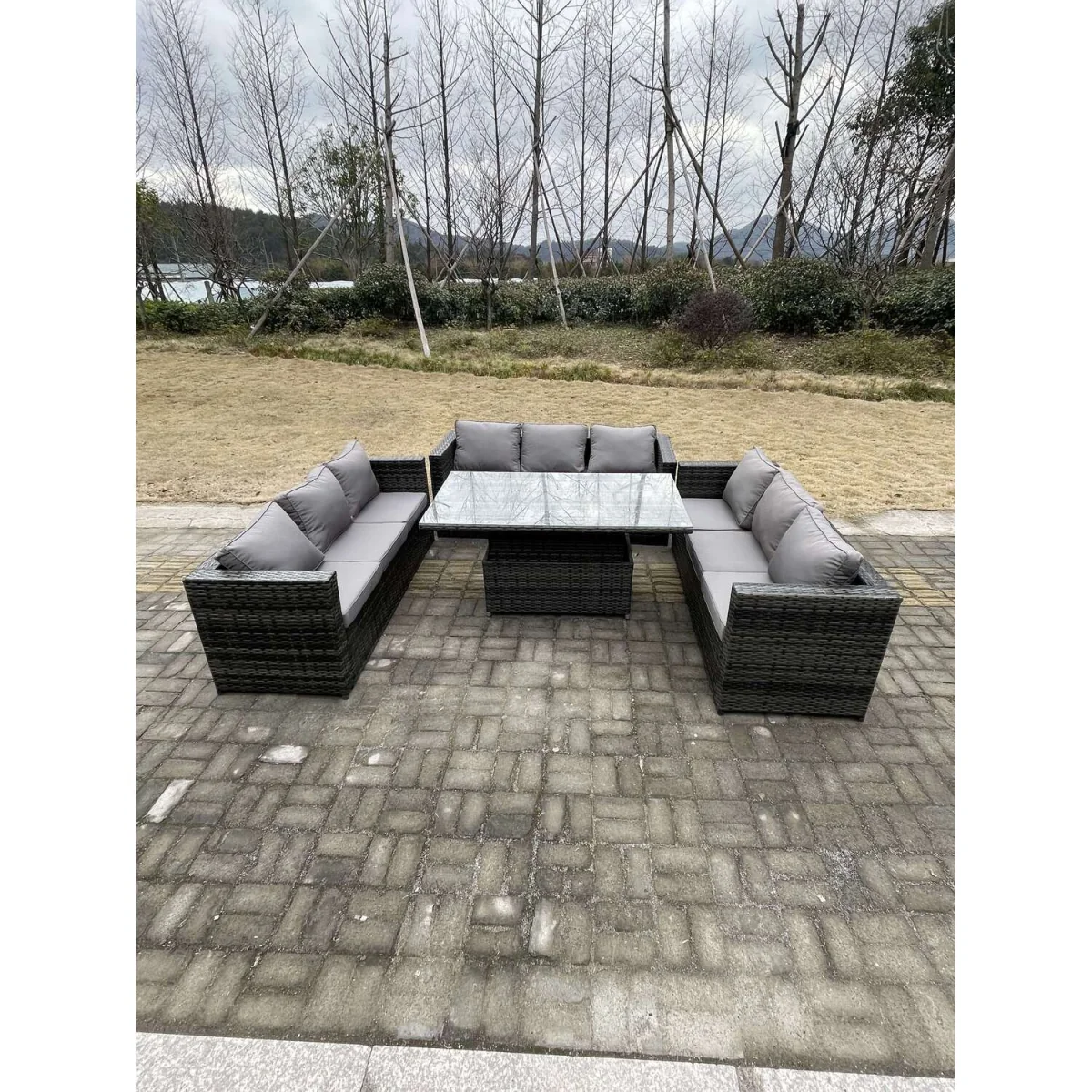 9 Seater Outdoor Garden Furniture Rattan Sofa Set - Dark Grey Mixed – image 2