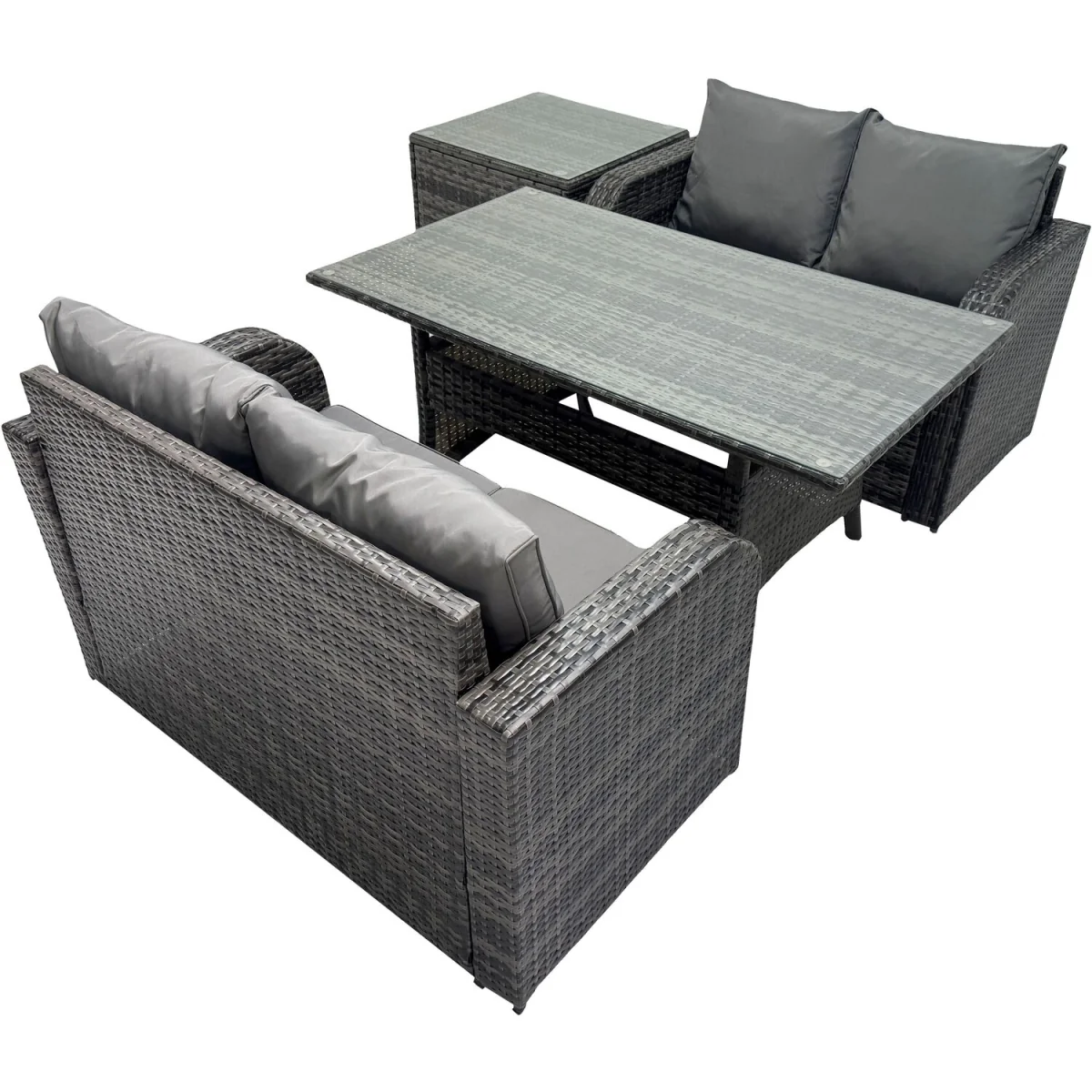 Fimous 4-Seat PE Rattan Outdoor Dining and Sofa Set with Side Table Dark Grey Mixed. - Dark Grey Mixed rattan with dark grey fabric – image 2